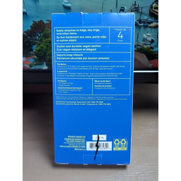 onn. Protective Holder with Strap for Apple AirTag, Vegan Leather, Neutrals, 4PK - Picture 3 of 6